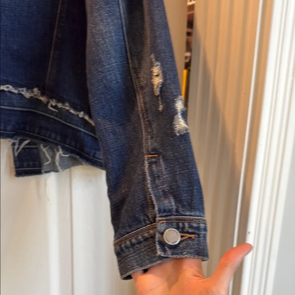 Women's Blue Distressed Jean Jacket - Picture 5 of 6